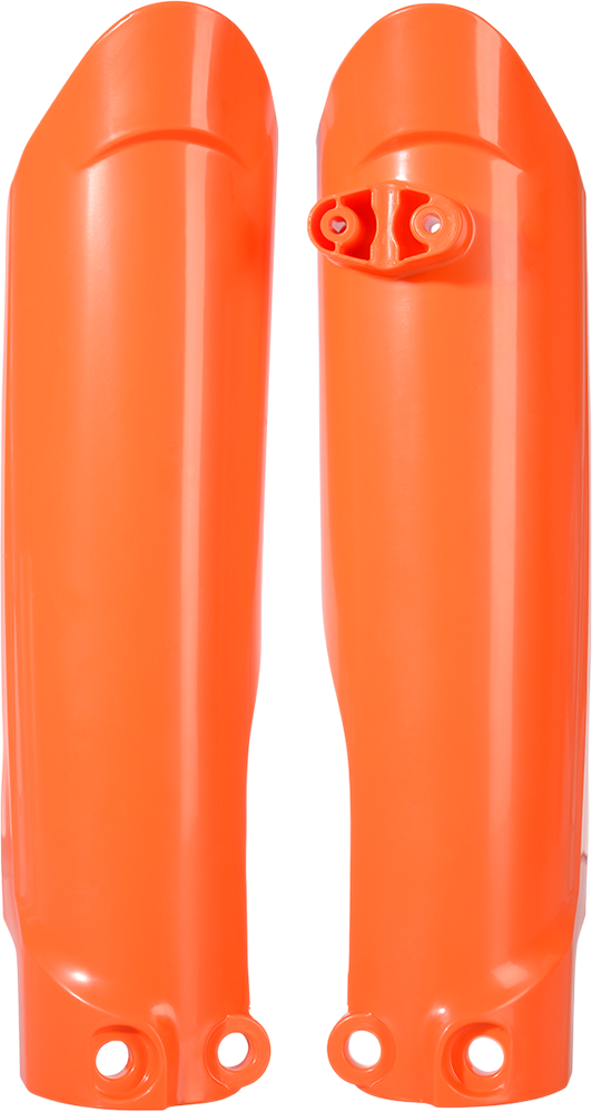 Acerbis orange lower fork covers for inverted motorcycle forks, designed for 2016 models, displayed on a white background.
