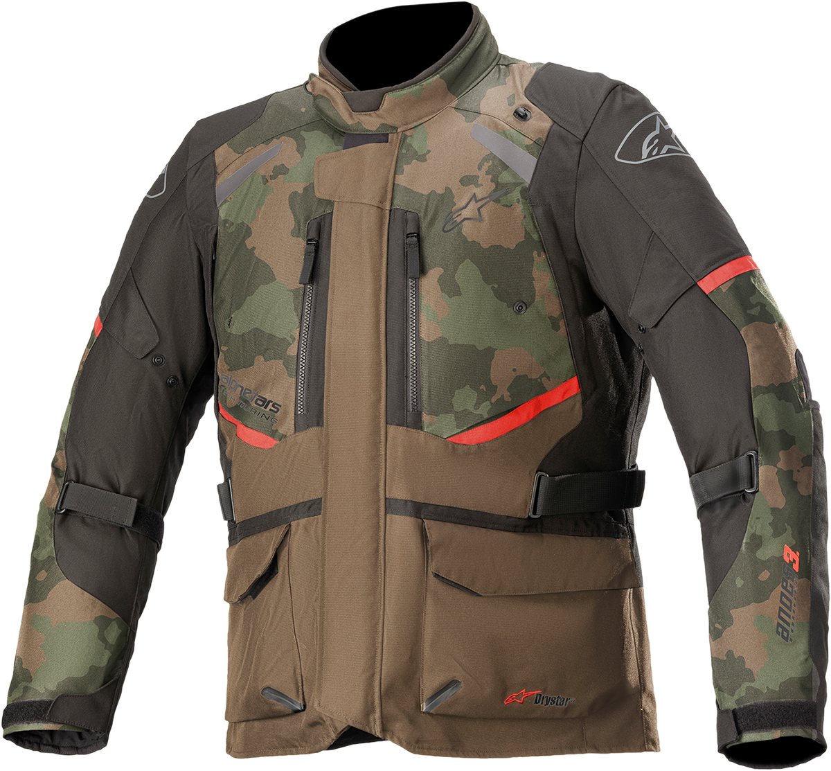 Alpinestars Andes v3 Drystar® camouflage motorcycle jacket in medium with protective features and adjustable cuffs.