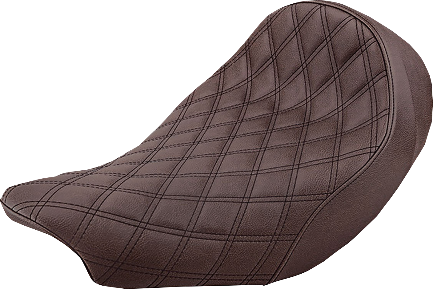 Brown SADDLEMEN Renegade Solo Seat with lattice stitching, designed for motorcycles, showcasing its textured leather surface.