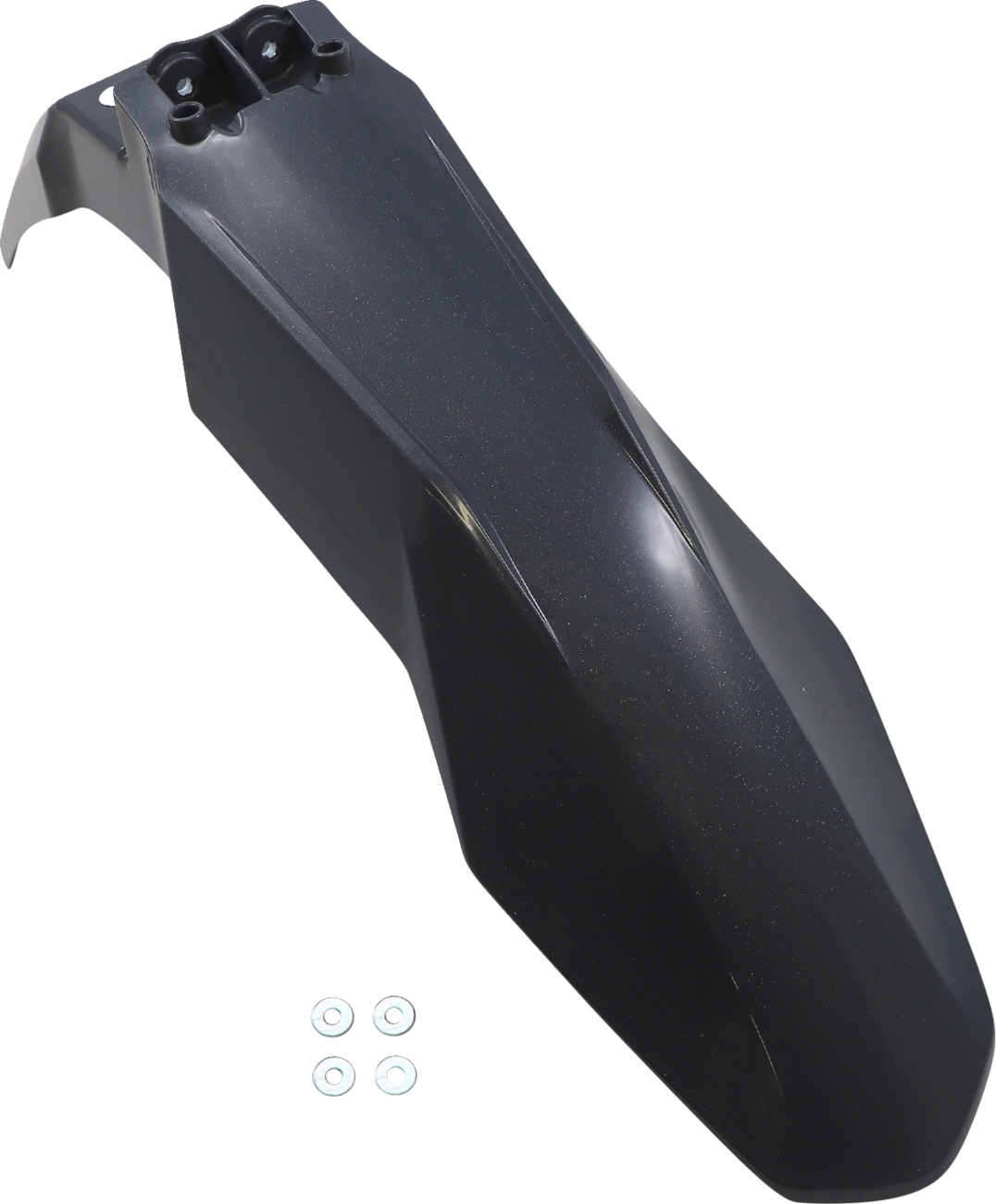 Gray metallic ACERBIS front fender for motorcycle, featuring durable body design with brand branding visible on the surface.