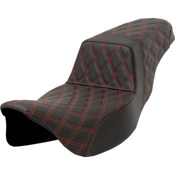 SADDLEMEN Step-Up Seat - Lattice Stitch - Red Stitch - Extended Reach - FLH/FLT '08-'23 A808-07E-175RED - Howling Moto