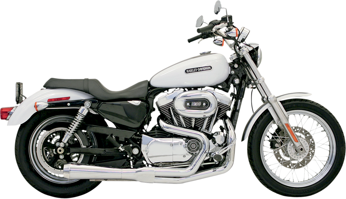 Chrome BASSANI XHAUST Road Rage exhaust for Harley-Davidson XL 1986-2003, showing the sleek, shiny chrome finish and exhaust pipe details.