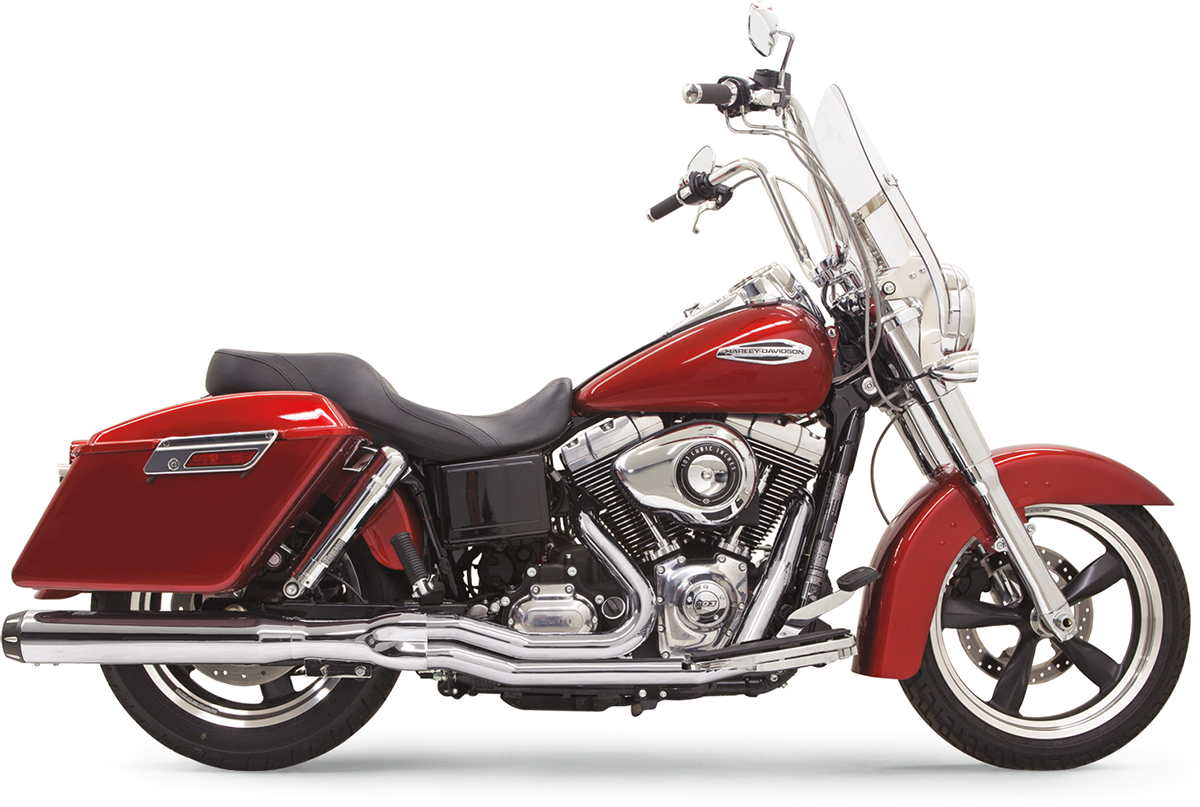 Chrome BASSANI XHAUST 2:1 motorcycle exhaust system for FLD with polished finish and dual pipes, part number 1D28R.