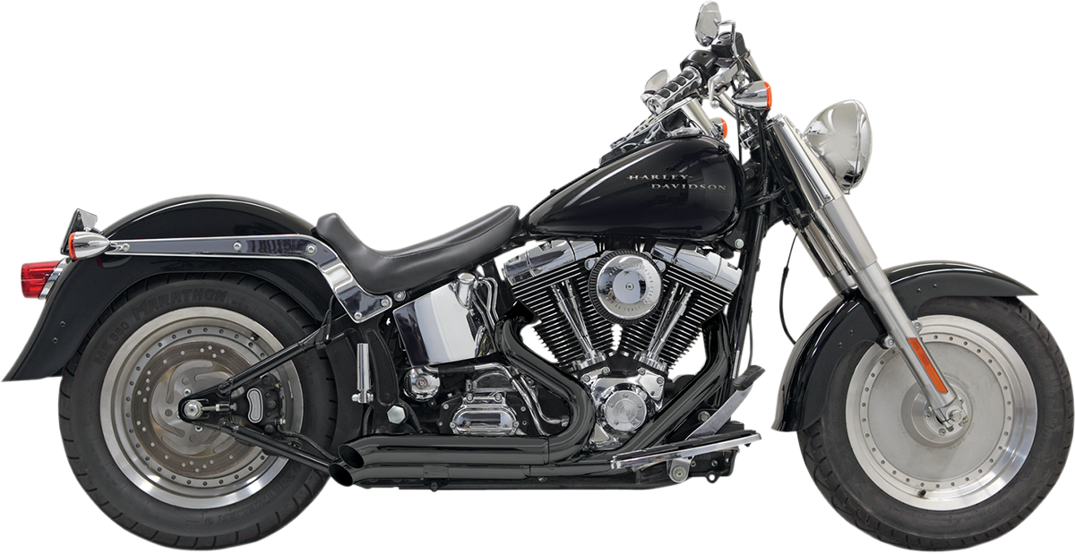 Black BASSANI XHAUST Pro Street exhaust for Harley Softail 1986-2017 with turn-out design, part number 1S24DB