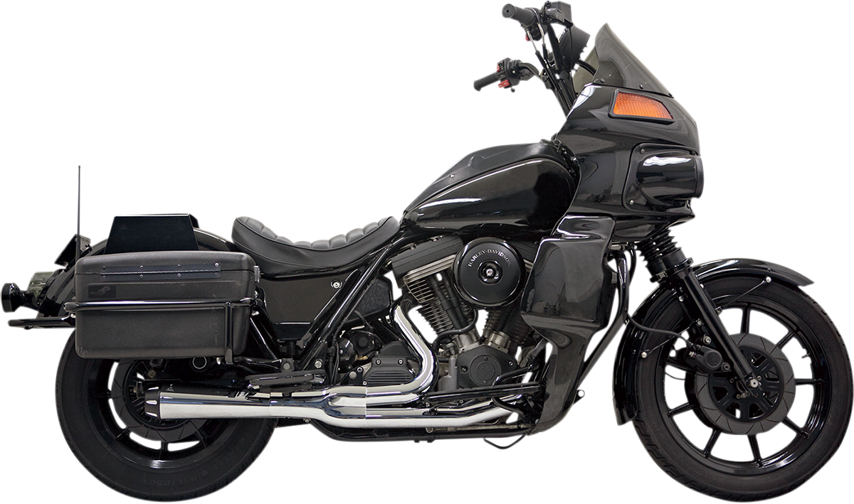 Chrome BASSANI XHAUST Road Rage 2:1 exhaust for FXR motorcycle, showing the polished metal finish and detailed design.