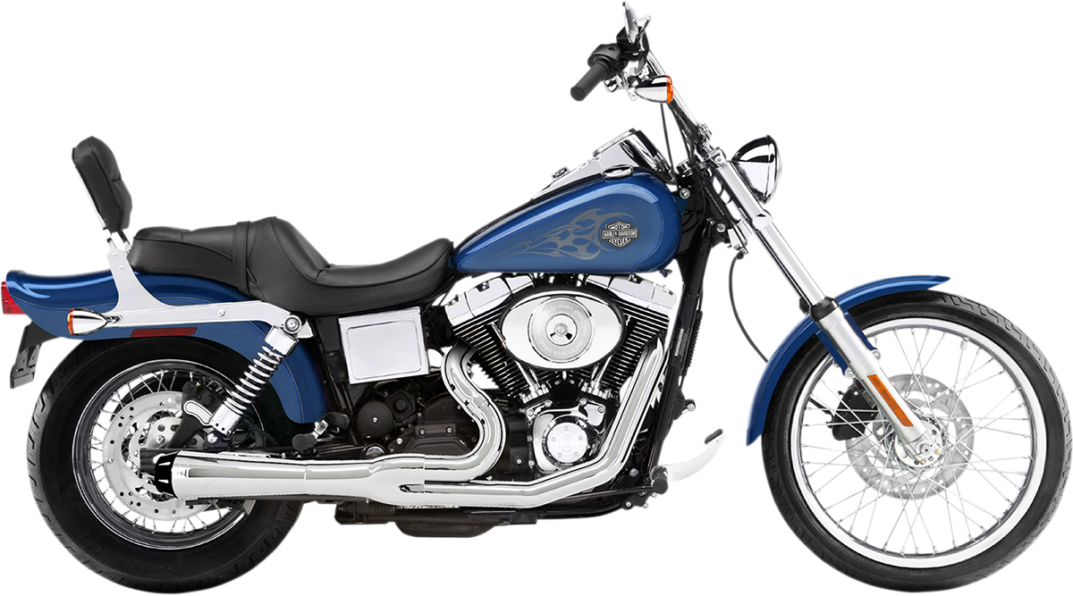 Chrome Bassani Xhaust 13312R 2:1 short megaphone exhaust for Harley FXD 1991-2005, with visible chrome finish and sleek design