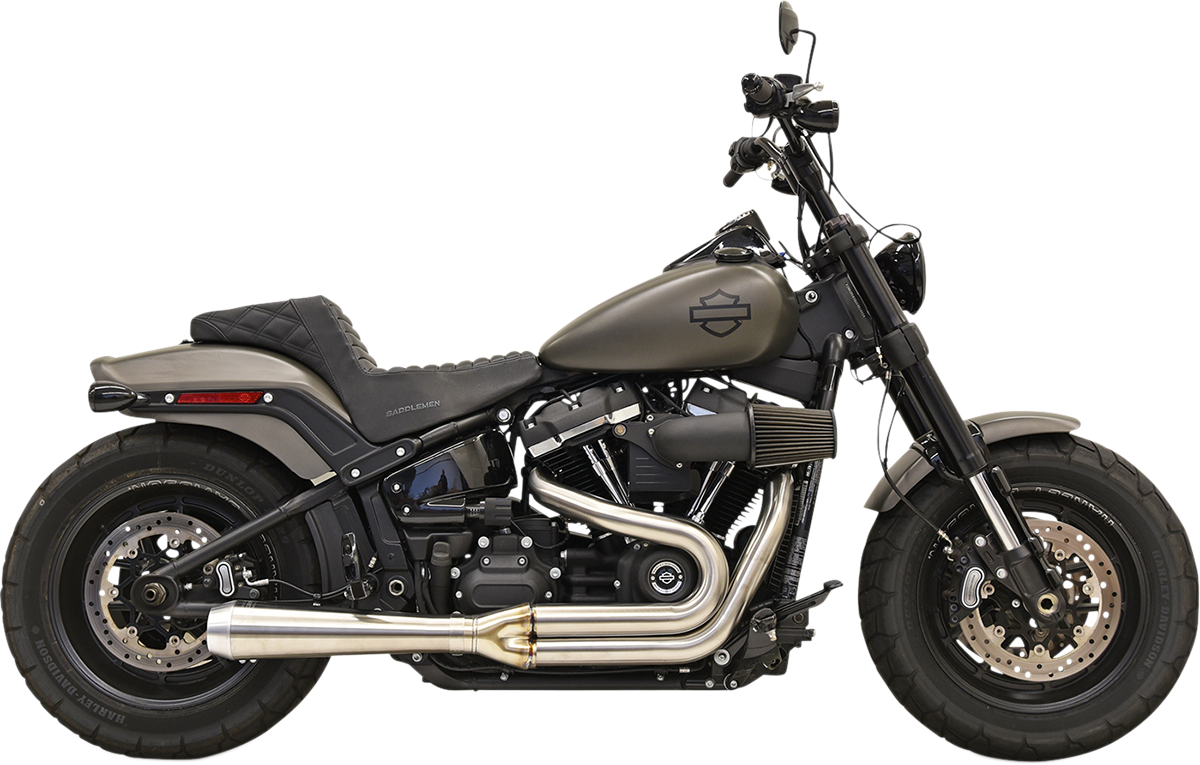 BASSANI XHAUST 2:1 stainless steel exhaust system with heat shields, model 1S72SS, showing polished pipes and heat-resistant shields.