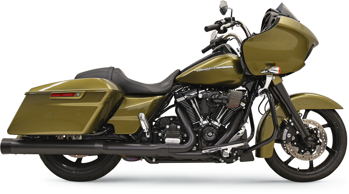 Black BASSANI XHAUST DNT straight can mufflers for FL motorcycles, showing the sleek can design and mounting details.