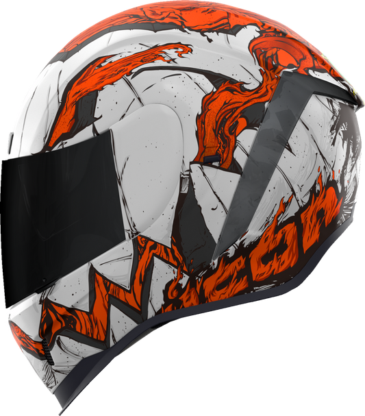 White ICON Airformâ„¢ Trick or Street 3 helmet in XS size, featuring sleek design and ventilation for motorcycle riding safety.
