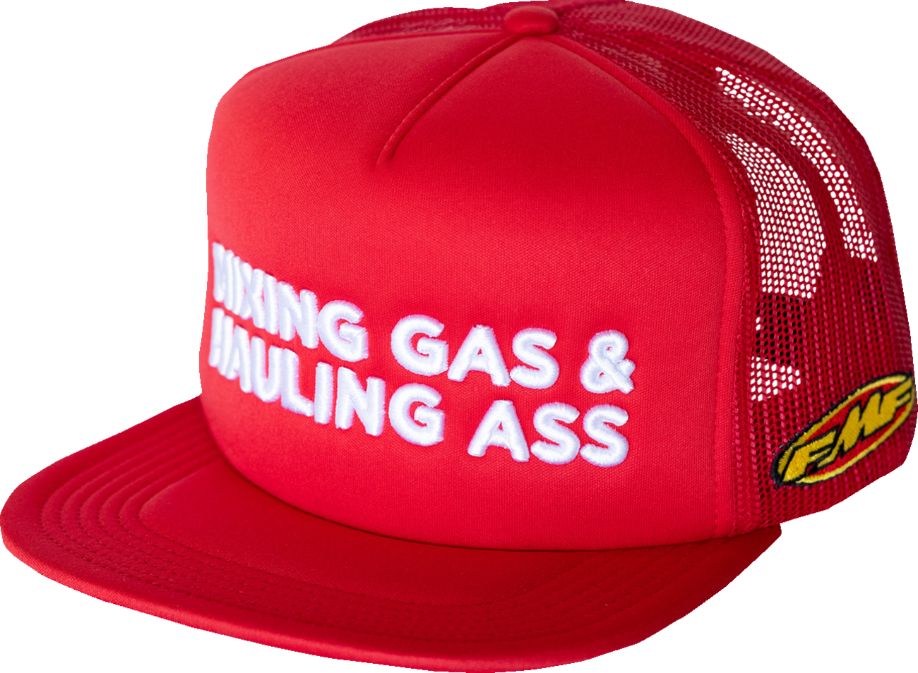 FMF Gass Hat - Bright Red FA7196903BRED | Five-Panel Mesh Trucker Cap with Embroidered Logo