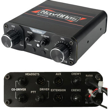 Bill's Exhausts NAVATLAS 2-seat intercom and radio headset kit in beige, showing headsets and communication devices for vehicles.