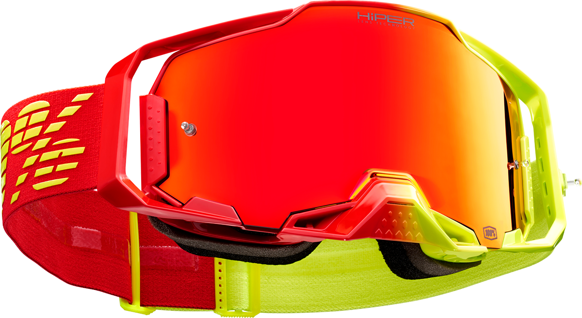 Bill's Exhausts Armega Solaris goggles with HiPER Red Mirror lenses, featuring a sleek design and adjustable strap for comfortable fit.