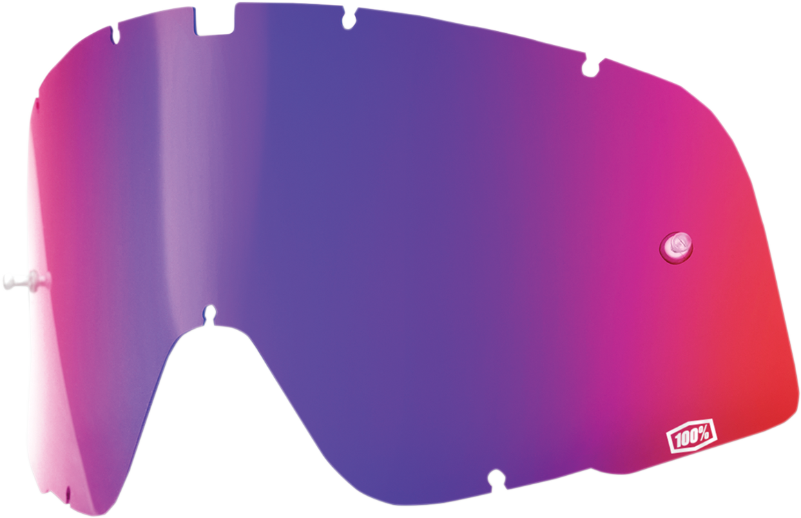Bill's Exhausts 100% Barstow Lens with red and blue mirror finish, showcasing the vibrant reflective surface of the motorcycle lenses