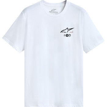 White ALPINESTARS Asym CSF T-Shirt in Medium with printed logo, casual fit, and soft fabric for everyday wear.