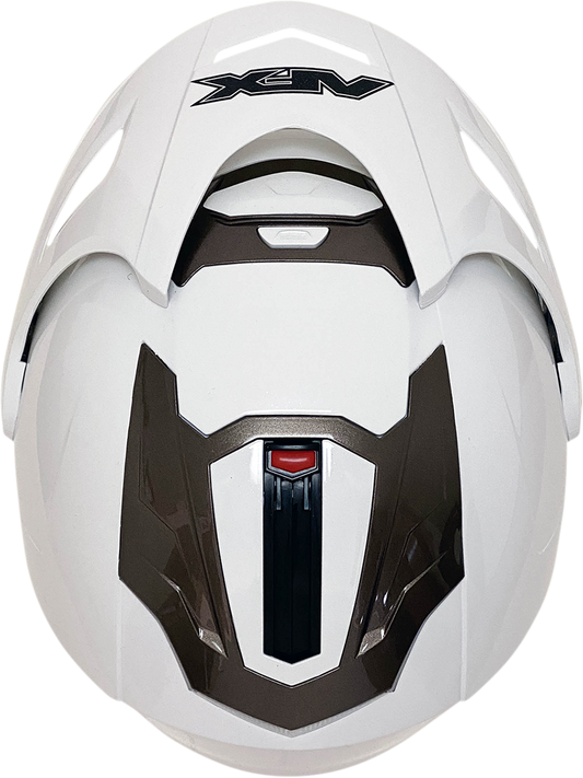 Bill's Exhausts AFX FX-50 Peak helmet in pearl white with sleek design and matte finish, featuring ventilation vents and secure strap.