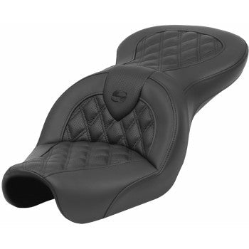SADDLEMEN Roadsofa seat with lattice stitch design for FXD 2004-2005 motorcycle, without backrest, made by Bill's Exhausts