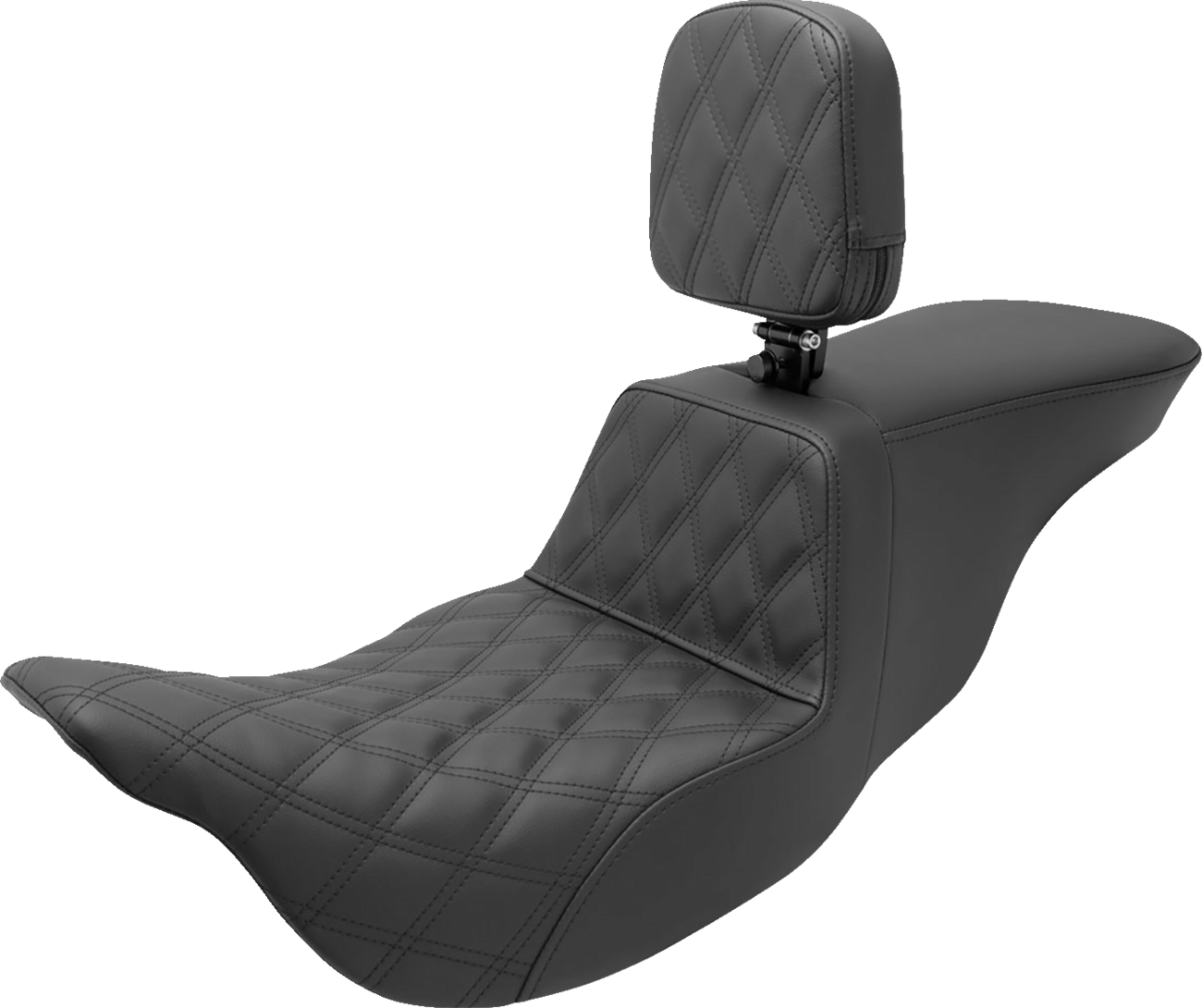 SADDLEMEN Tour Step Up Seat with rider backrest and lattice stitch for Harley FL models 2008-2022, featuring a comfortable, contoured design.