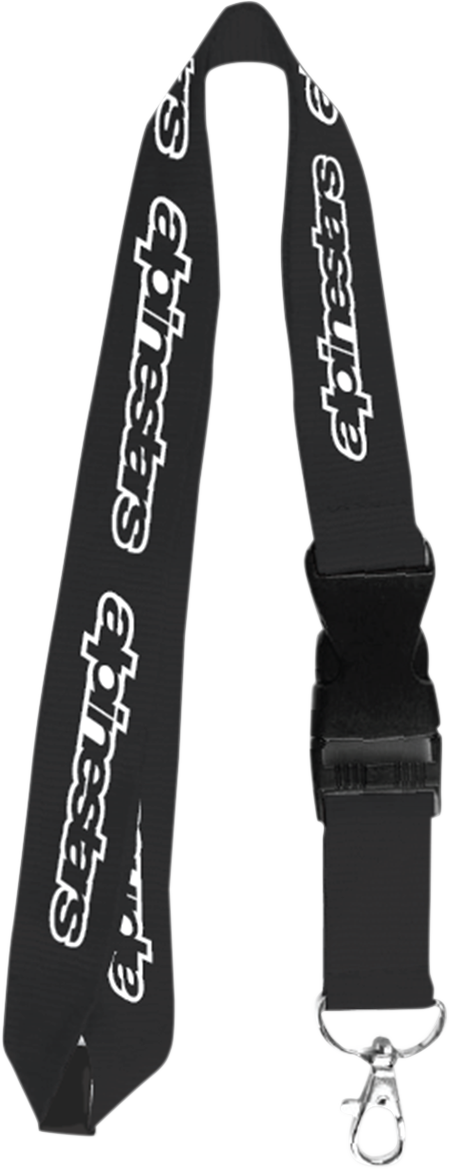 Alpinestars Core black lanyard for protective gear with adjustable strap and clip, designed for motorcycle safety and accessories.