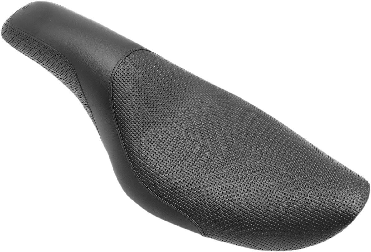 Black SADDLEMEN Profiler Basket-weave motorcycle seat for FXD 96-03, featuring detailed basket-weave pattern and ergonomic design.