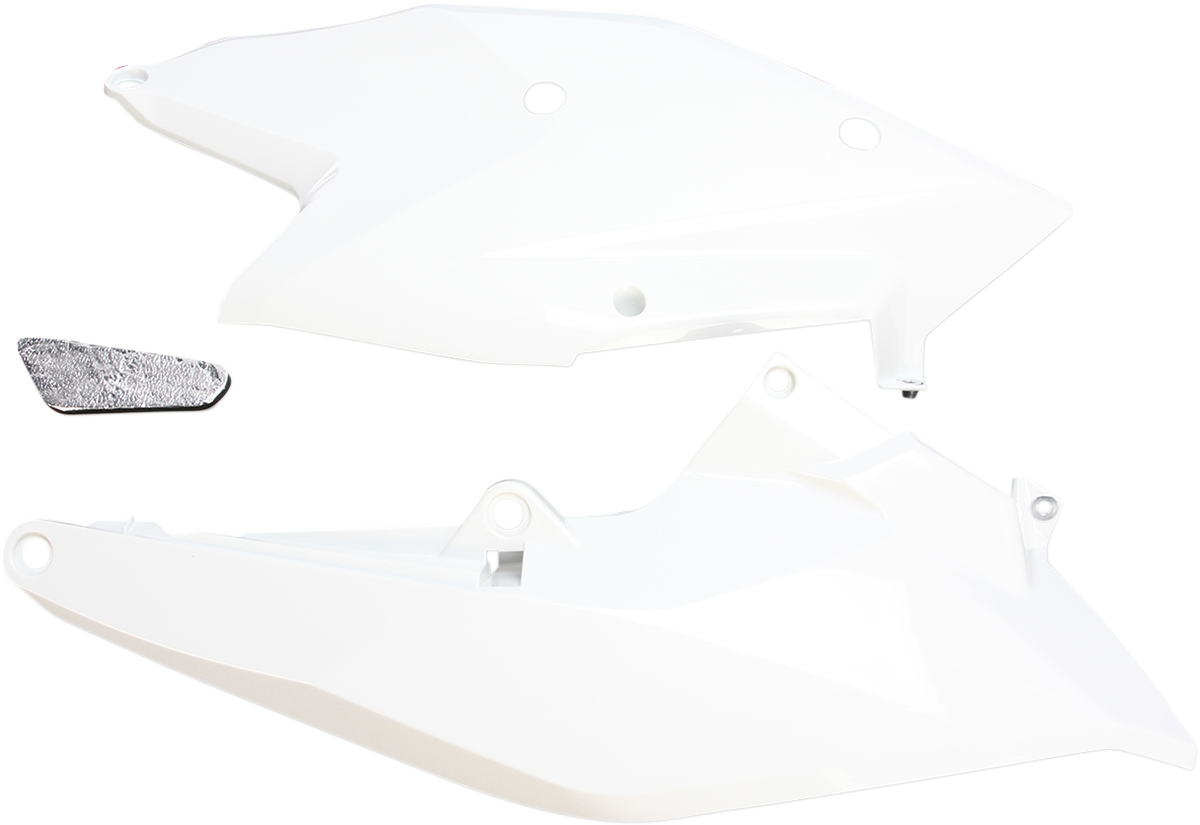 A set of white Acerbis body side panels with product code 2421090002, designed for motorcycle body customization.