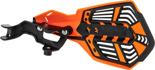A pair of ACERBIS K-Future orange and black motorcycle handguards with protective body design, displayed on a neutral background.