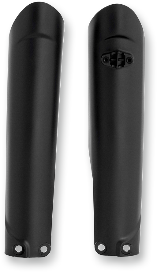 A set of black Acerbis lower fork covers for motorcycle front suspension, designed to protect and enhance the fork area.