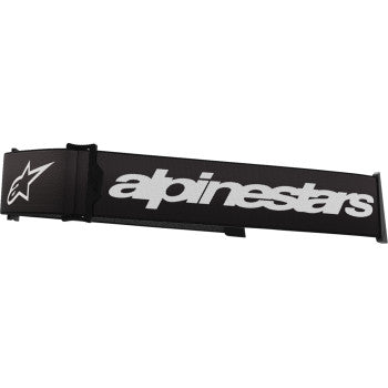 Black and white Alpinstars Supertech goggles strap with adjustable design, shown on a clean background.