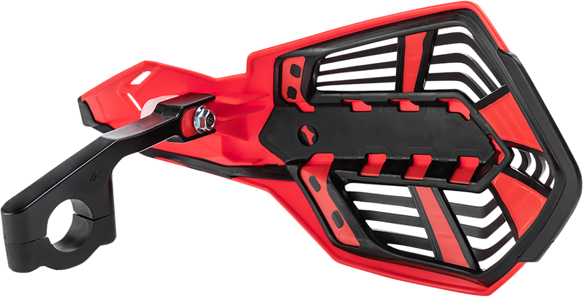 Acerbis X-Future red and black motorcycle handguards mounted on handlebars, designed for protection and style.