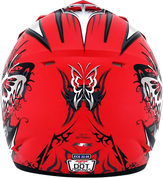 Bill's Exhausts AFX FX-17Y Butterfly Matte Ferrari Red helmet in small size, showing sleek aerodynamic design and vibrant red finish.