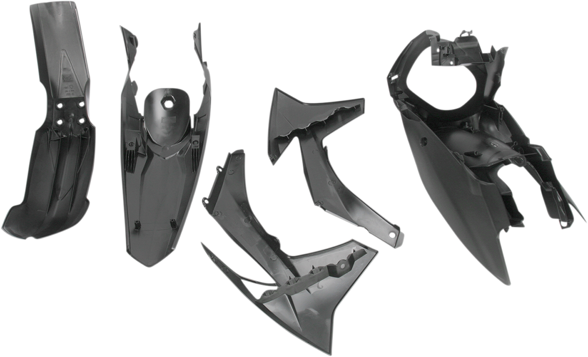 A black Acerbis standard replacement body kit for motorcycle, showing the sleek, smooth body panels designed for easy installation.