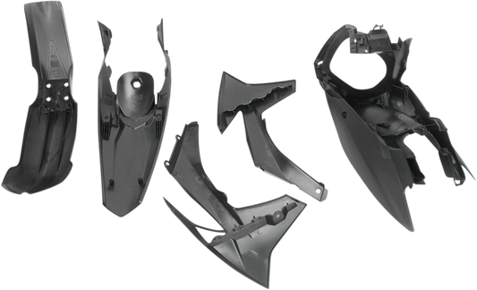 A black Acerbis standard replacement body kit for motorcycle, showing the sleek, smooth body panels designed for easy installation.