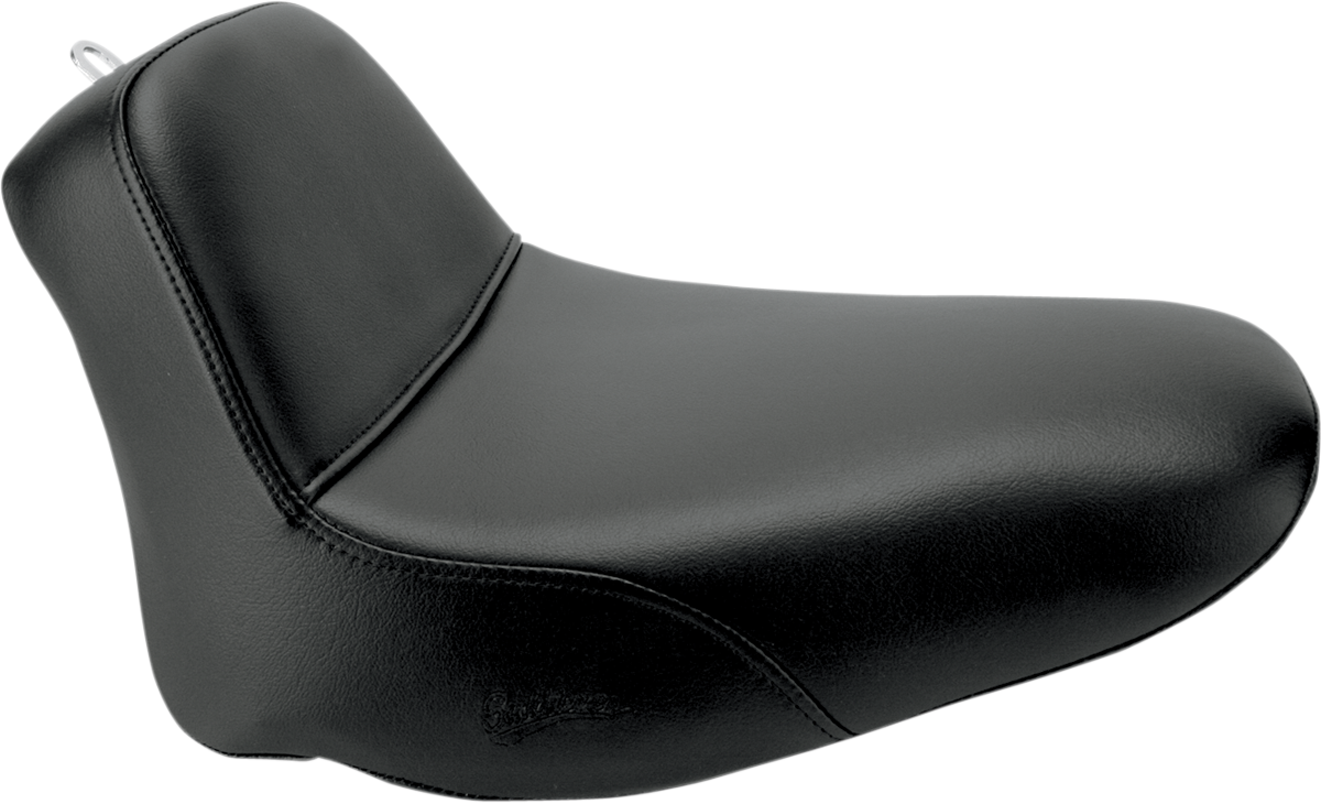 Black SADDLEMEN Renegade Solo seat for motorcycles, smooth finish, showcasing a sleek, contoured design with detailed stitching.