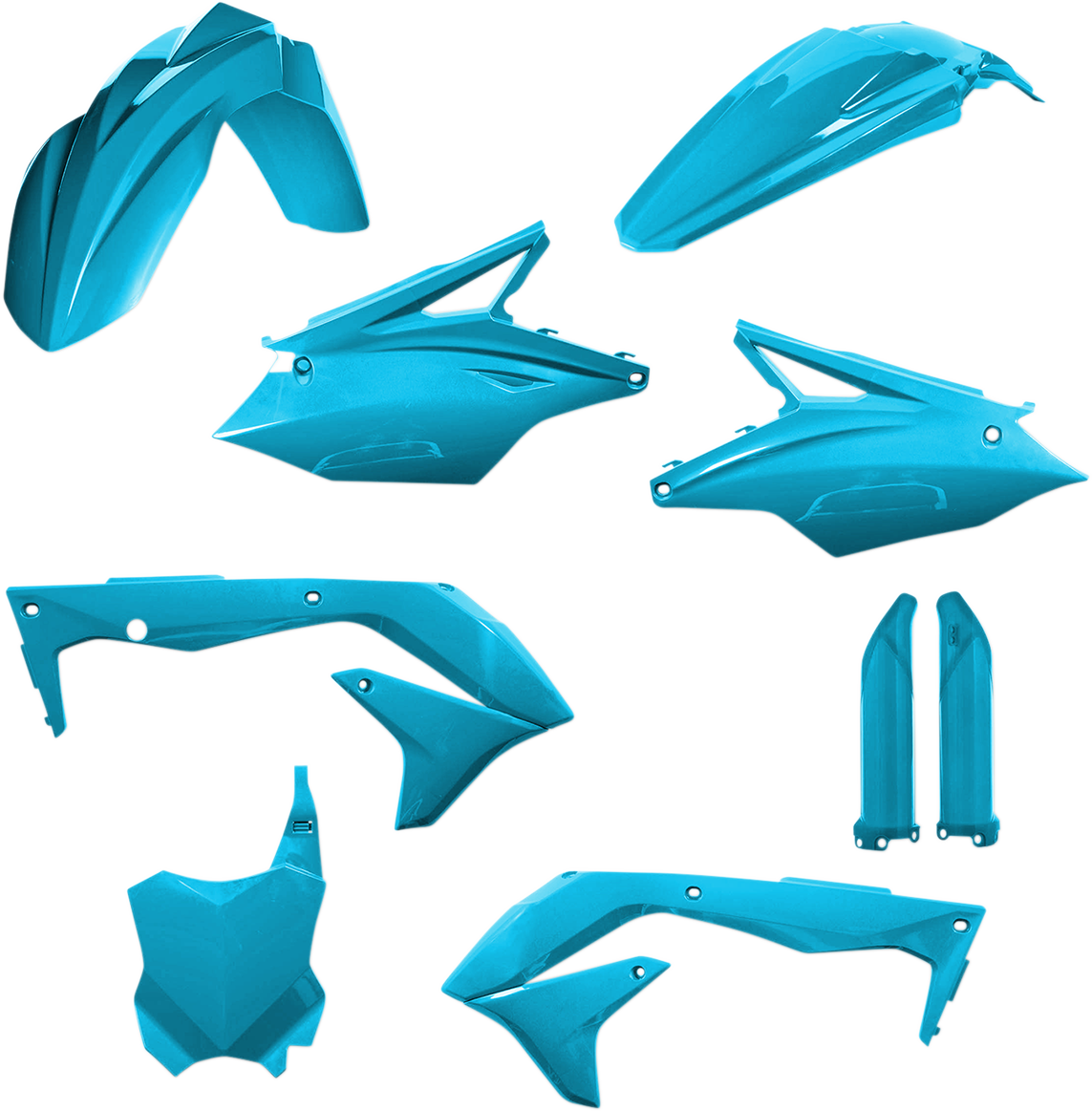 Light blue ACERBIS full replacement body kit for KX450F 2018 motorcycle, featuring sleek design and durable construction.