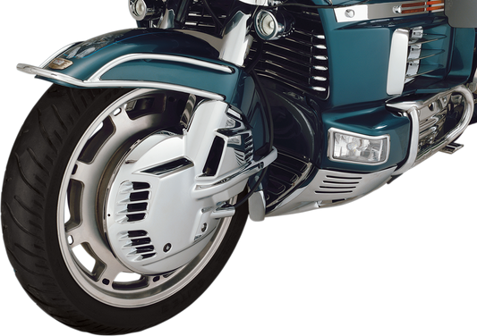 Bill's Exhausts SHOW CHROME Rotor Disc Covers for engine, chrome finish, with detailed design visible on the disc covers.