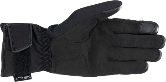 Alpinestars Stella SR-3 V2 Drystar® motorcycle gloves in black, size medium, with protective knuckles and adjustable wrist strap.