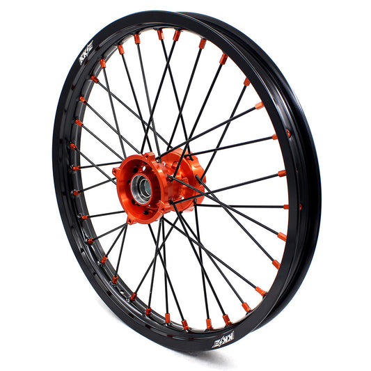 KKE 19"*1.6/16"*1.85 Big Kid's Wheels Rims Set For KTM SX85 2021 2022 2023 2024 Orange Nipples & Black Spokes - Howling Moto