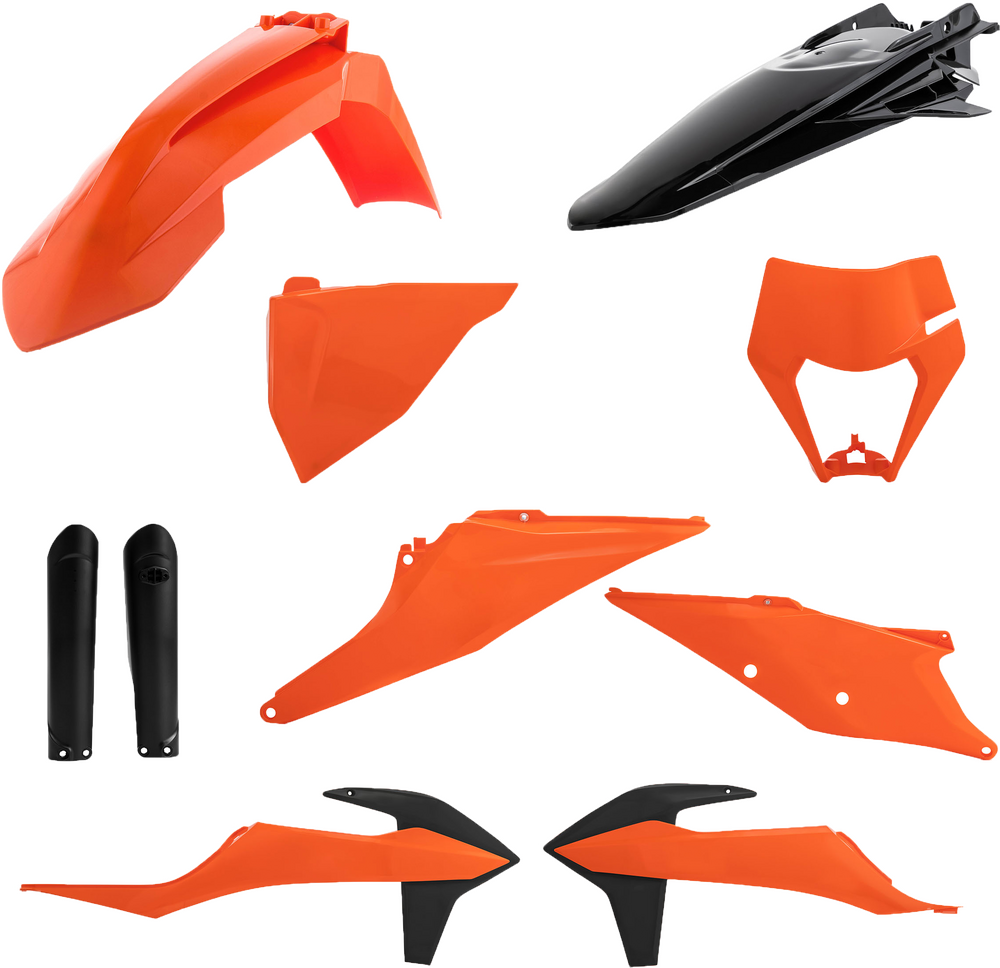 Acerbis full replacement body kit in OEM orange and dark blue for KTM EXC-F 2020-2023, featuring motorcycle body panels.