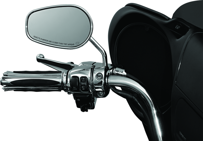 Chrome Kuryakyn mirror stem extension, 3-inch outward extender for powersports vehicles, with a sleek polished finish.