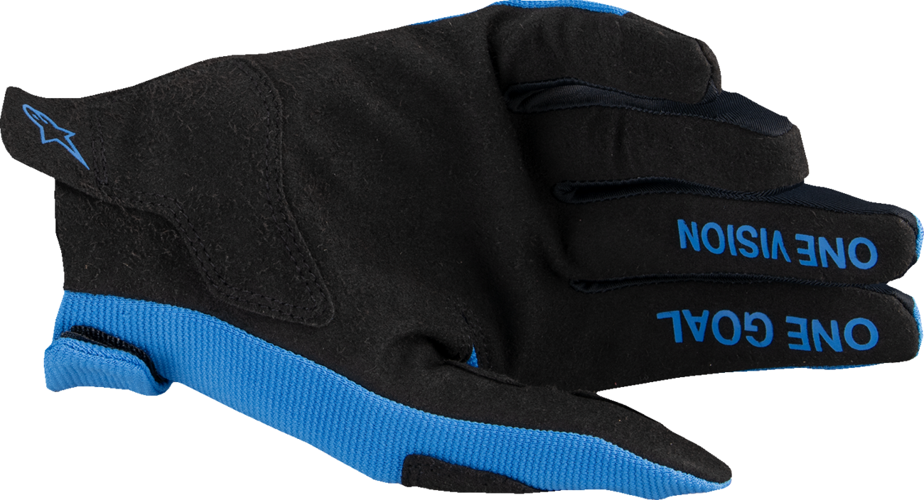 Alpinestars Radar MX motorcycle gloves in blue and black with touchscreen compatibility and durable design, size XL.