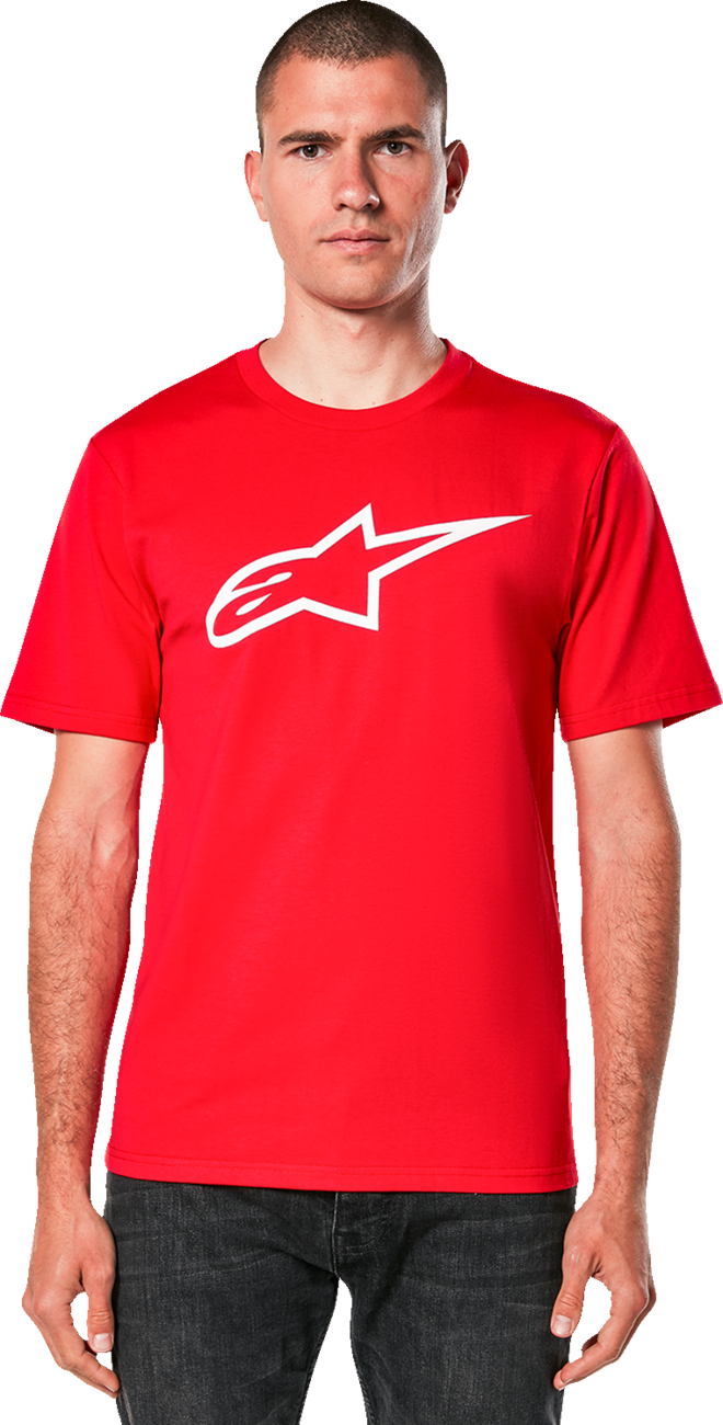 Alpinestars Ageless 2.0 CSF T-Shirt in red and white, XL size, featuring the Alpinestars logo and stylish casual fit.