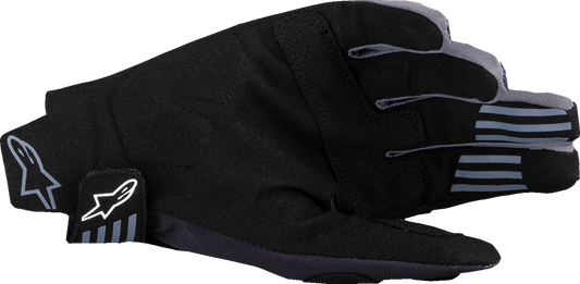 Alpinestars Techstar MX gloves in black, small size, with protective padding and adjustable wrist strap for motocross riding.