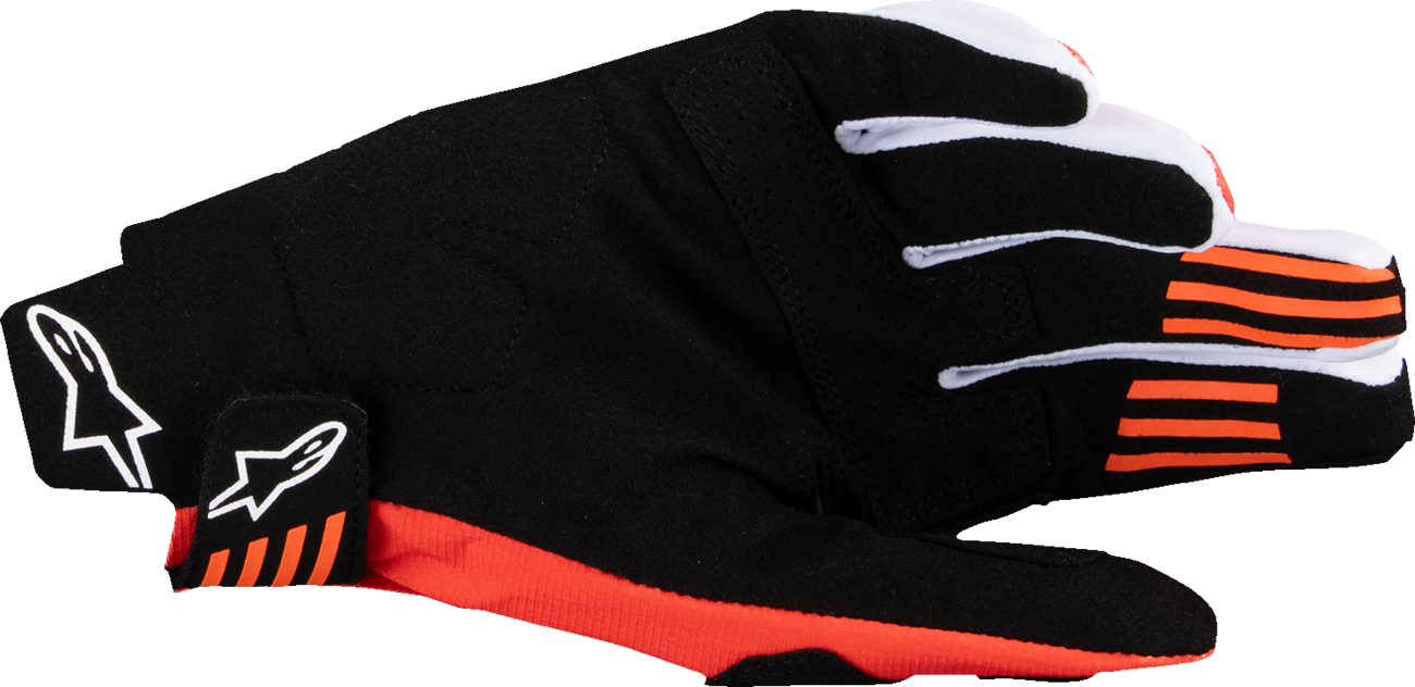 Alpinestars Techstar MX gloves in black and hot orange, medium size, designed for high-performance off-road riding.