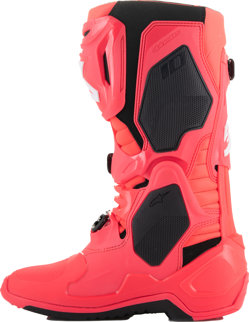 Alpinestars Tech 10 motocross boots in Diva Pink and White, US 9, featuring protective design and high-performance riding gear.