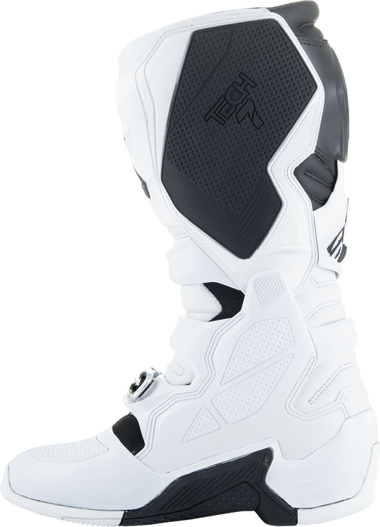 Alpinestars Tech 7 off-road motorcycle boots in white and black, US 6 / EU 39 with protective design and rugged sole.