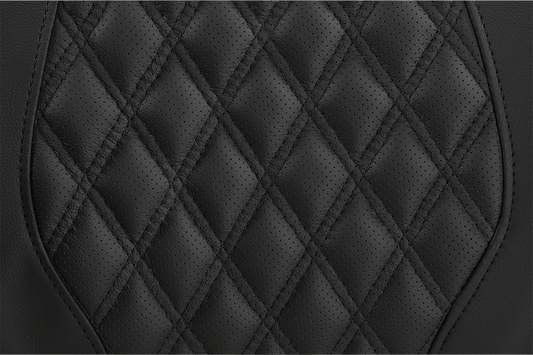 Black SADDLEMEN Tour-Pak backrest pad with lattice stitching for RoadSofa seat on Harley FL models from 2014 to 2023.
