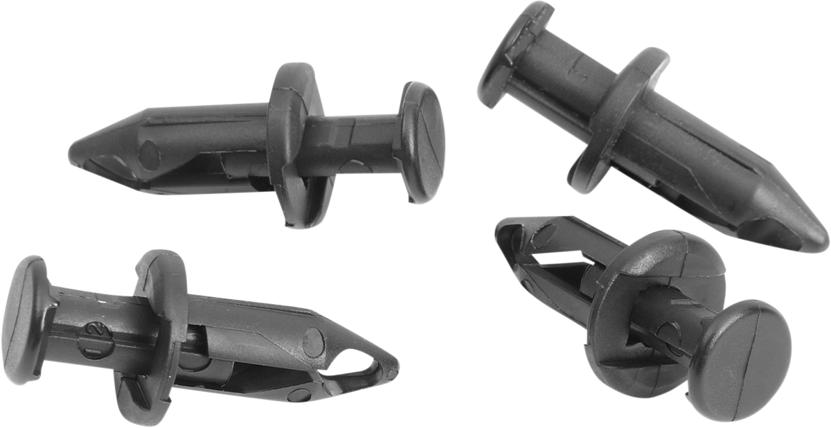 Parts Unlimited body and fender clips, 10-pack, durable plastic motorcycle clips for body panels and fenders.
