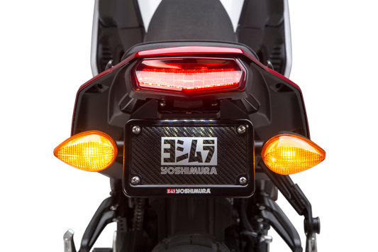 YOSHIMURA Fender Eliminator Kit for Yamaha motorcycle, showing sleek black rear license plate assembly and LED light.