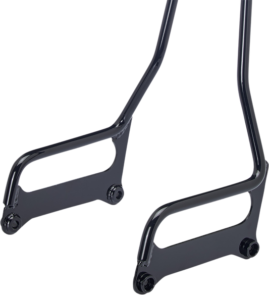 Bill's Exhausts BILTWELL EXFIL Sissy Bar for Softail in gloss black, featuring a sturdy, sleek motorcycle sissy bar design.