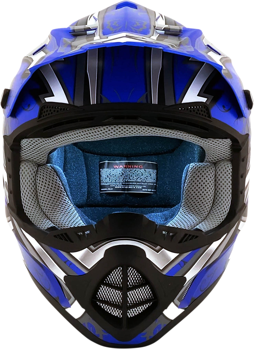 Bill's Exhausts AFX FX-17 Butterfly Helmet in matte blue, large size, featuring a sleek design and adjustable strap.