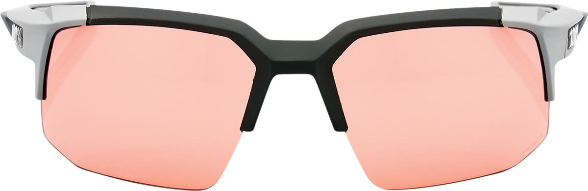 Bill's Exhausts 100% Speedcoupe Sunglasses in stone gray with coral mirror lenses, showcasing sporty, stylish eyewear design.